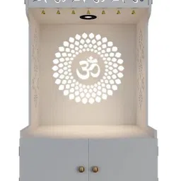 Divine Om Chakra Wooden White Pooja Mandir With Spacious Shelf & Inbuilt Focus Light-15