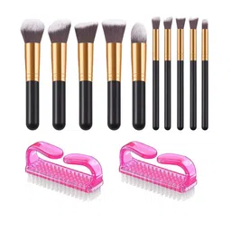 zemglam Set Of 10 Makeup Brushes With Nail Cleaning Brush-2