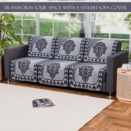 Aura Gulab White & Brown 10 Pieces Floral Printed 5 Seater Sofa Covers-image-37