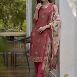 SHREE LAXMINARAYAN EXPORT Floral Embroidered Straight Kurta With Trouser & Dupatta-picture-5