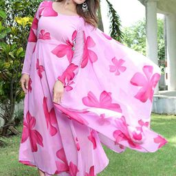 Raiyani Enterprise Women Floral Printed Anarkali Kurta With Dupatta-image-80