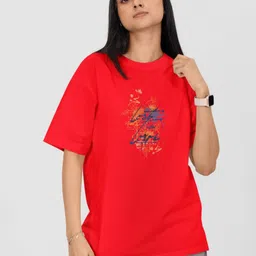 Moda Rapido Women Printed Drop-Shoulder Sleeves Applique T-shirt-picture-4