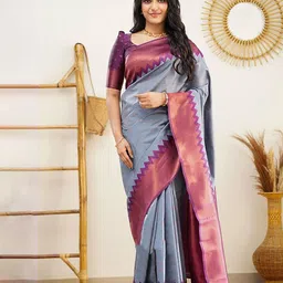 BerMondsey Ethnic Motifs Zari Silk Blend Banarasi Saree-picture-55