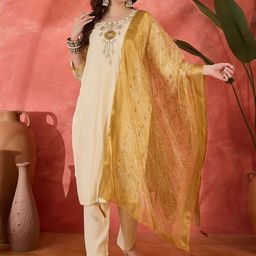 Sangria Embroidered Straight Kurta With Trouser & Dupatta Set-13