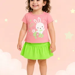 Kidbea Girls Bunny Printed Short Sleeves Pure Cotton T-shirt With Skirt-picture-22