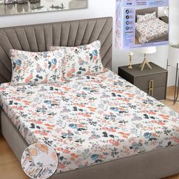 FABINALIV White & Green Floral 300 TC King Bedsheet with 2 Pillow Covers-9