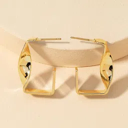 KRENOZ Gold-Plated Stainless Steel Geometric Twisted Half Hoop Earrings-3