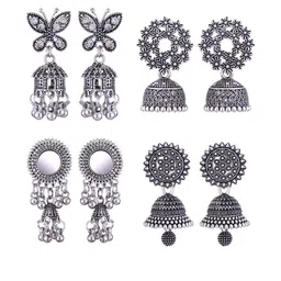 Sangria Set of 4 Silver-Plated Oxidised Dome Shaped Jhumkas-54