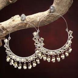 Moedbuille Silver-Plated Kundan Studded Crescent Shaped Chandbalis-image-20