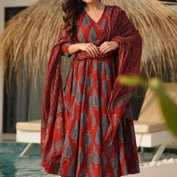 KALINI Floral Printed V-Neck Angrakha Kurta with Palazzos & Dupatta-picture-29