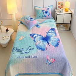 JC HOME Blue & Pink Printed Bed Cover With Pillow-image-28