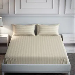 Mulberry Living Beige Striped 300 TC King Bedsheet with 2 Pillow Covers-58