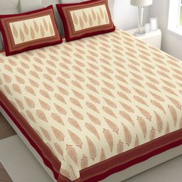 The Craft Monk Beige & Maroon 300 TC King Bedsheet with 2 Pillow Covers-image-29