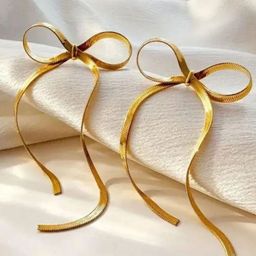 Estailo fashion Gold-Plated Stainless Steel Quirky Bow Drop Earrings-picture-52