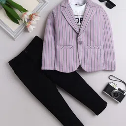 BAESD Boys Striped Blazer, Trousers & T-Shirt 3-Piece Party Suits-picture-41