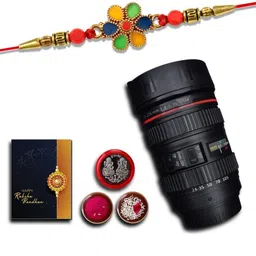 DeoDap Set of 3 Rakhi Roli Chawal Coin & Greeting Card With Camera Lens Box-19