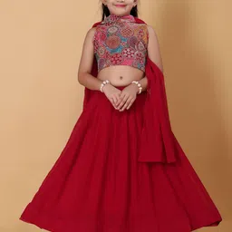 Kinjo Girls Embroidered Sequinned Ready to Wear Lehenga & Blouse With Dupatta-image-82