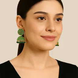 M55 Gold-Plated Artificial Beaded Dome Shaped Meenakari Jhumkas-10