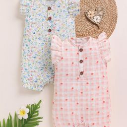 COT & CANDY Infant Girls Pack Of 2 Printed Organic Cotton Rompers-image-80