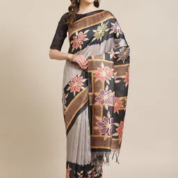 Mitera Floral Art Silk Printed Saree with Matching Blouse-picture-1