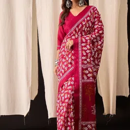 Anouk Ethnic Motifs Printed Pure Cotton Ikat Saree-image-41