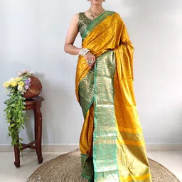 KALINI Adults-Women Woven Design Zari Silk Blend Banarasi Regular Saree-image-60