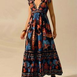 LULU & SKY Women Floral Print Bohemian V-neck Maxi Dress-picture-18