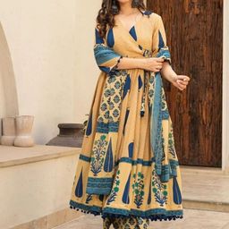 KALINI Floral Printed V-Neck Angrakha Thread Work Kurta With Palazzos And Dupatta-image-16