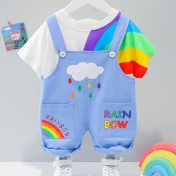 Bold N Elegant Infants Rainbow Printed Short Dungaree With T-Shirt-picture-19