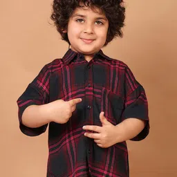 CHIMPAAANZEE Boys Tartan Checks Checked Relaxed Casual Shirt-image-7