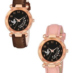 CSAMON Women Set of 2 Printed Regular Straps Analogue Watch GR379RG BIRD BRO Vel PINK G L-image-112