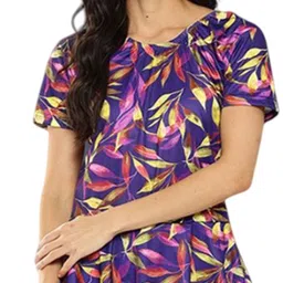 Aarika Leaf Printed Swim Suit With Cap image 5