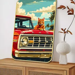 Myntra Elegant Homes Red & Green Wooden Vintage Cat on Classic Car Wall Art-image-98