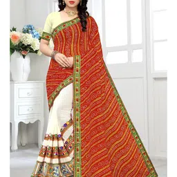 DIVASTRI Bandhani Embroidered Pure Georgette Half and Half Bandhani Saree-image-24