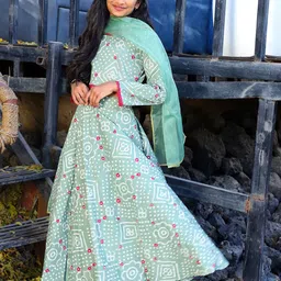 Aks Kids Girls Bandhani Printed Ready To Wear Lehenga & Blouse With Dupatta-picture-10