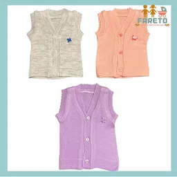 Fareto Kids Unisex Pack Of 3 V-Neck Cotton Cardigan-21
