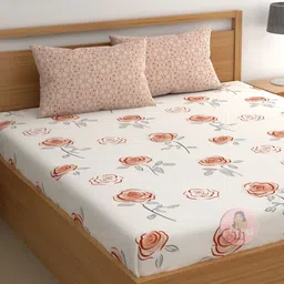 CHHAVI INDIA Orange & White Floral Printed 210 TC Queen Bedsheet Set 2.50 m X 2.25 m-image-81