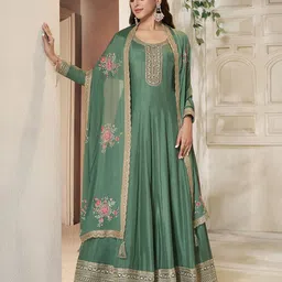 Seerat Embroidered SequinedFit and Flare Silk Ethnic Dresses With Dupatta-image-49