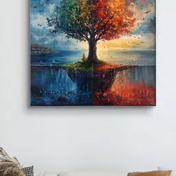Livin'luxe Blue & Orange Colored Tree Printed Canvas Wall Art-image-46