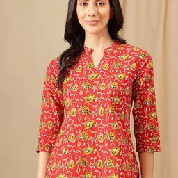 KALINI Floral Print Mandarin Collar Cotton Top-image-53