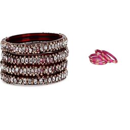 SOMIL Set Of 8 Maroon Alloy Artificial Stones and Beads Antique Bangles-image-83