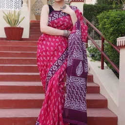 Pinkcity Trade World Floral Pure Cotton Bagru Saree-58