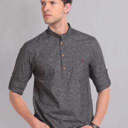 AD By Arvind Men Classic Slim Fit Abstract Printed Band Collar Cotton Casual Shirt-picture-8