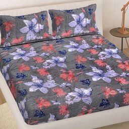 Myntra Elegant Homes Grey Floral 300 TC King Bedsheet with 2 Pillow Covers-picture-8