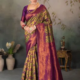SILKWEAR Ethnic Motifs Woven Design Zari Kanjeevaram Saree-picture-2