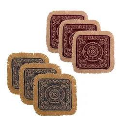 Kuber Industries 6Pcs Maroon & Grey Printed Floor Mats-88
