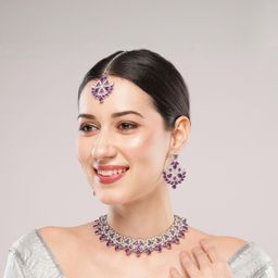 VATSALYA creation Alloy Gold- plated Purple Jewellery Set-image-34