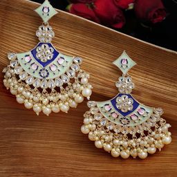 Anouk Gold-Plated Kundan Studded & Pearls Beaded Drop Earrings-43