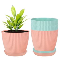 Kuber Industries Peach Colored & Green 4 Pieces Textured Durable Planters With Trays image 5