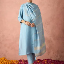 KALINI Floral Yoke Design Straight Thread Work Kurta with Trousers & Dupatta-picture-15